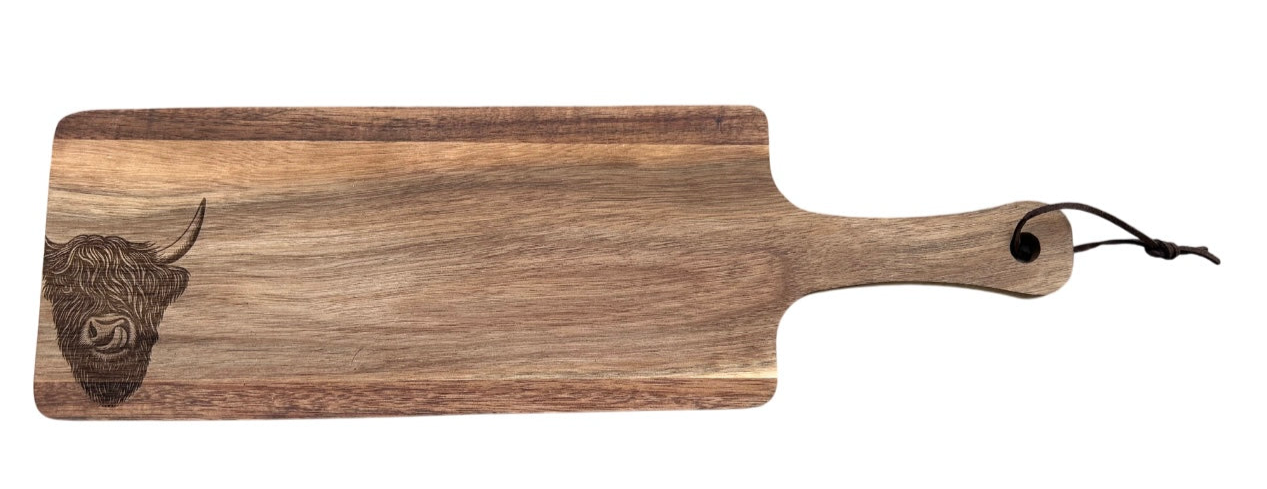 Servierbrett aus Akazienholz – mit Griff & Aufhängung (schmal)