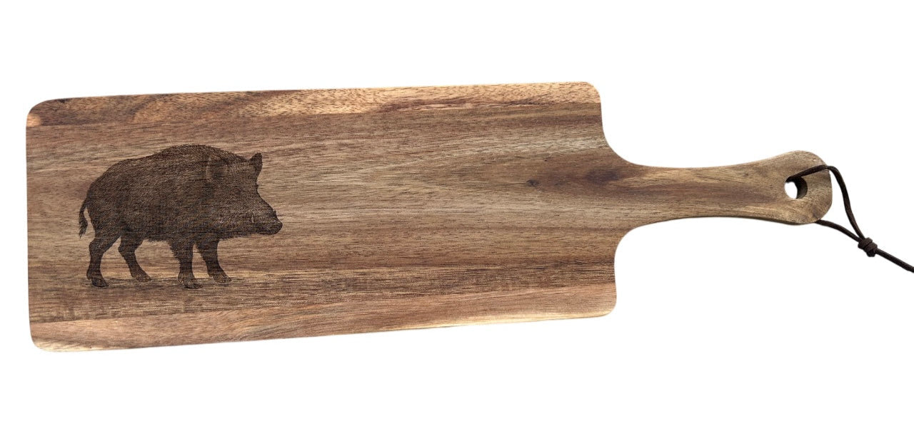 Servierbrett aus Akazienholz – mit Griff & Aufhängung (schmal)